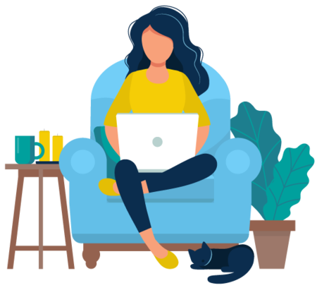 Illustration of a donor in a comfortable chair with laptop