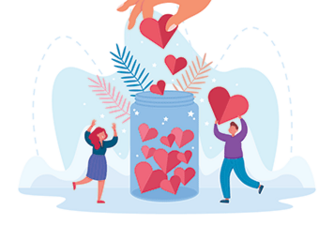 filling a jar with hearts illustration