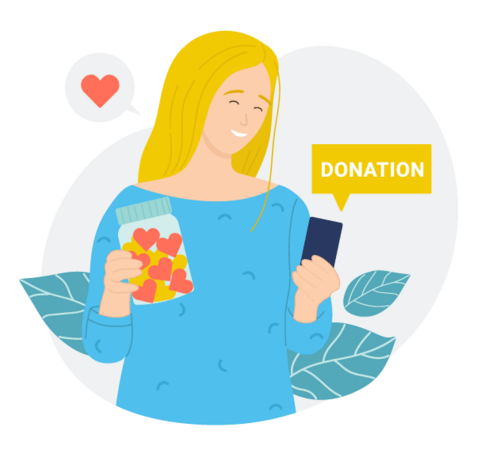 illustration of an individual holding a phone giving a donation