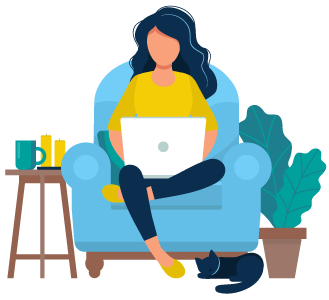 illustration of donor sitting in chair with a laptop